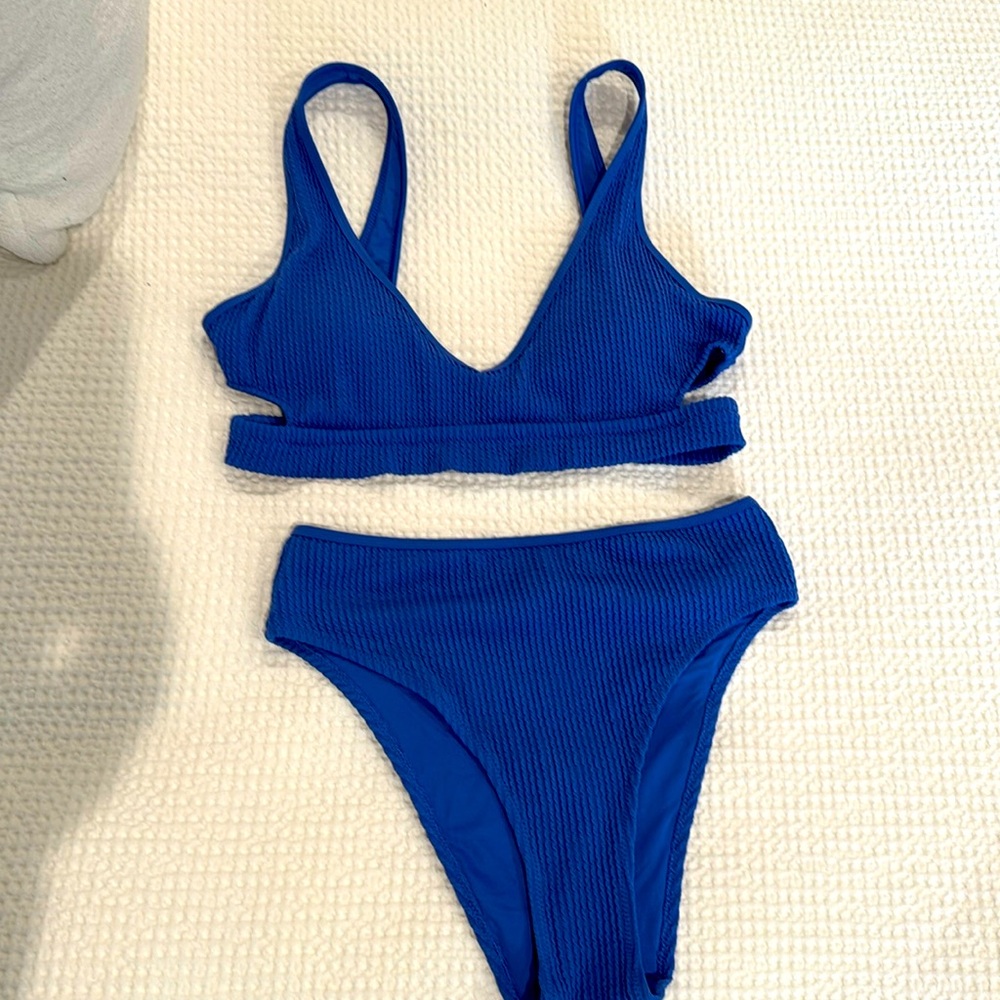 Aerie High Waist Blue Ribbed Bikini